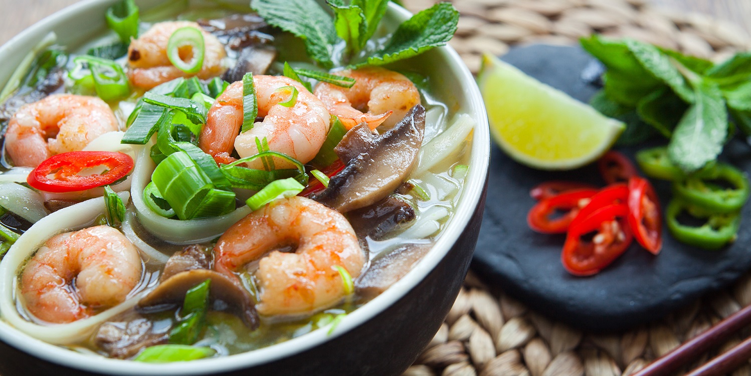 Vietnamese prawn noodle soup –  pho tom yum.