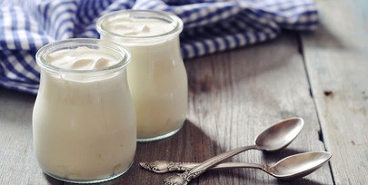 Greek yogurt in a glass jars
